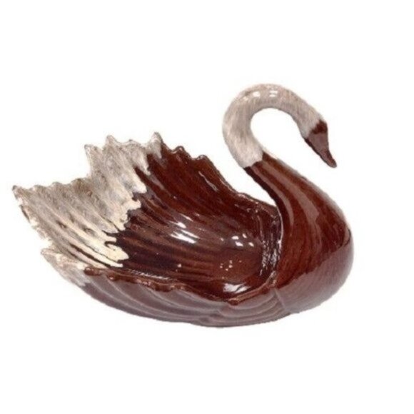 Evangeline Pottery Brown Drip Glaze Swan Planter or Trinket Dish - Picture 1 of 6